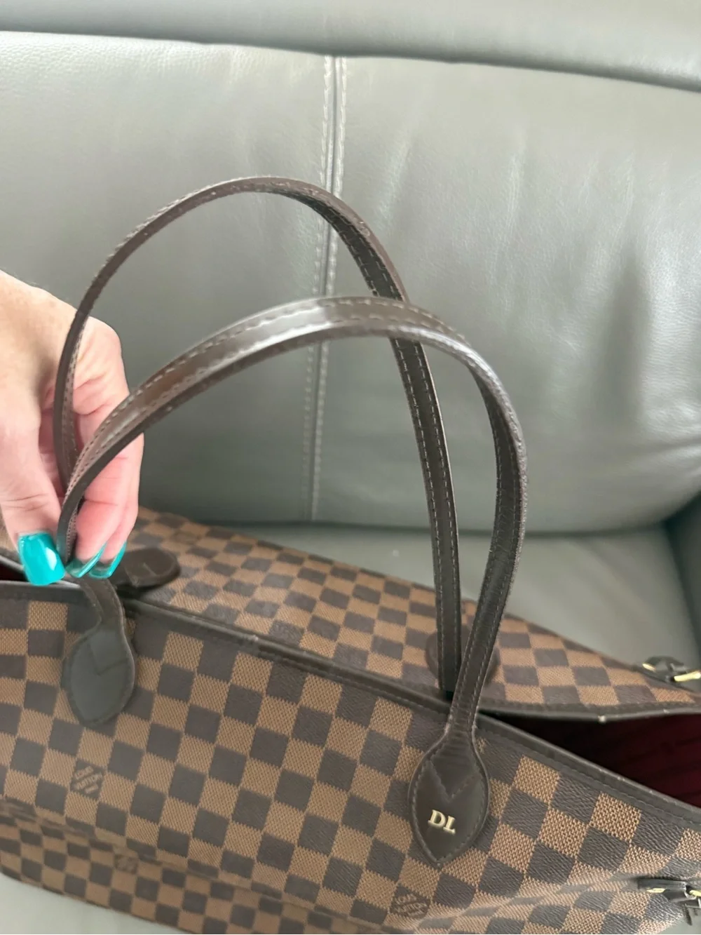 Louis Vuitton Brown Damier Canvas Shoulder Tote with Red Lining